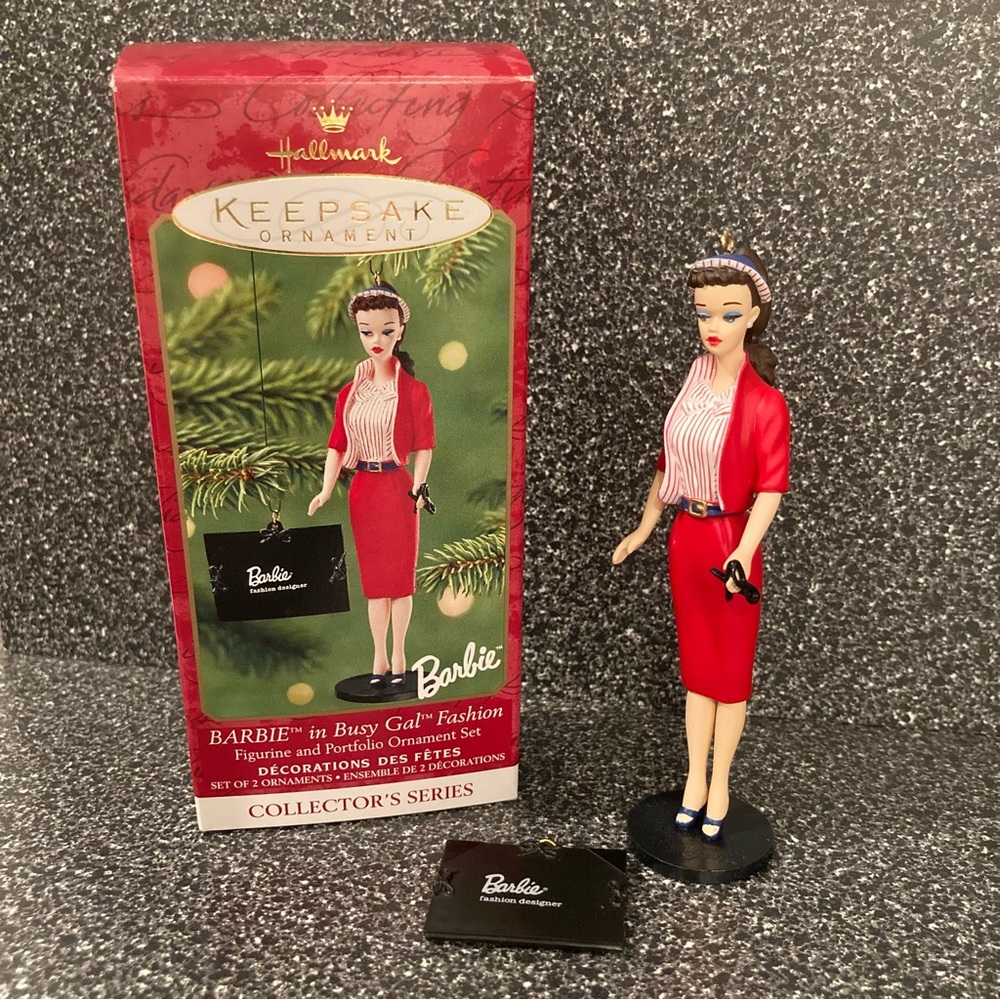 NIB BARBIE Hallmark Keepsake Ornament
BARBIE Busy Gal 
 Ornament Set, 2001